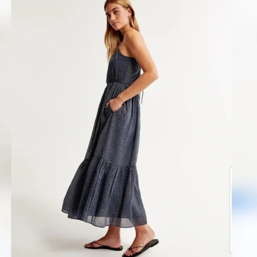 Abercrombie & Fitch Navy Blue Polka Dot Maxi Dress